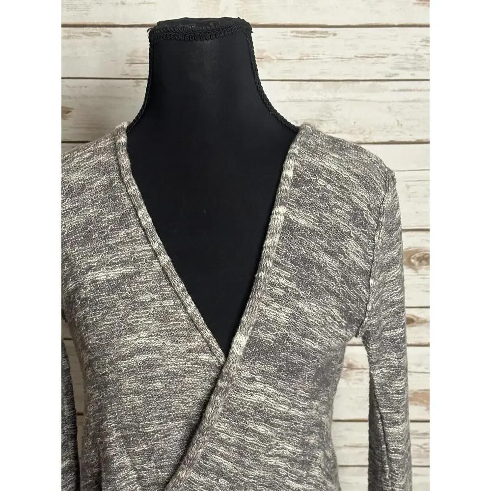 Free People taupe cotton/linen V surplice wrap front marled knit sweater Size S